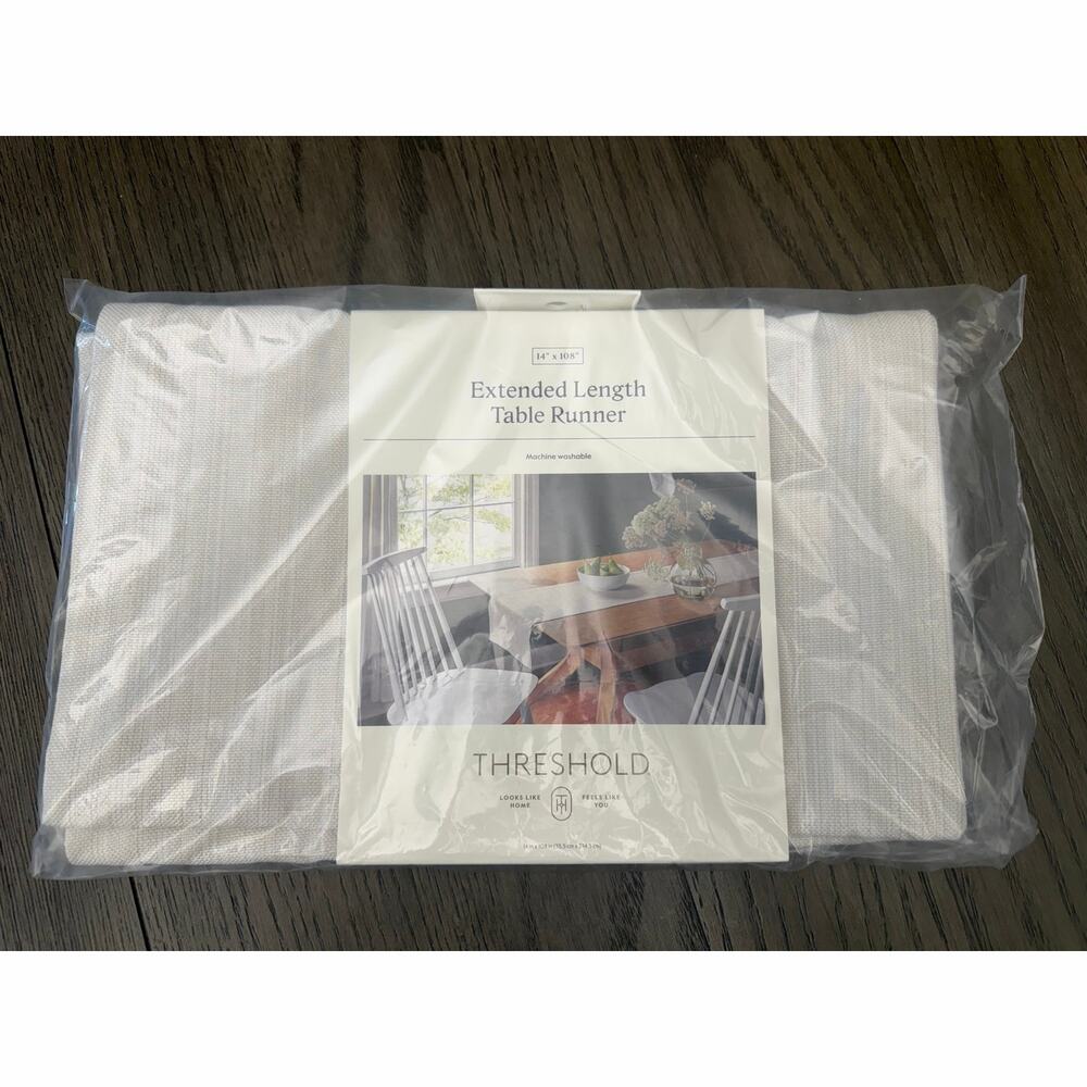 Table Runner 14x108 Off White Textured Woven Threshold NIP